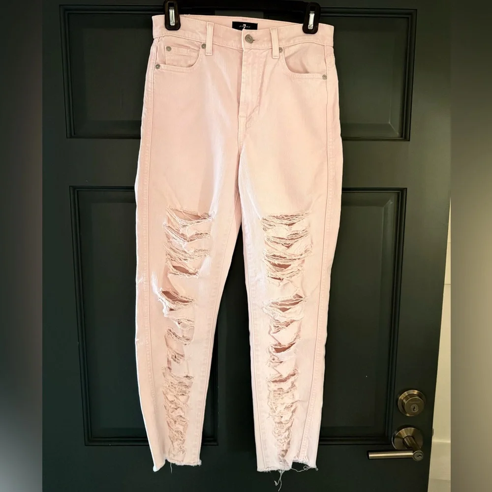 7 For All Mankind Light Pink Distressed Jeans